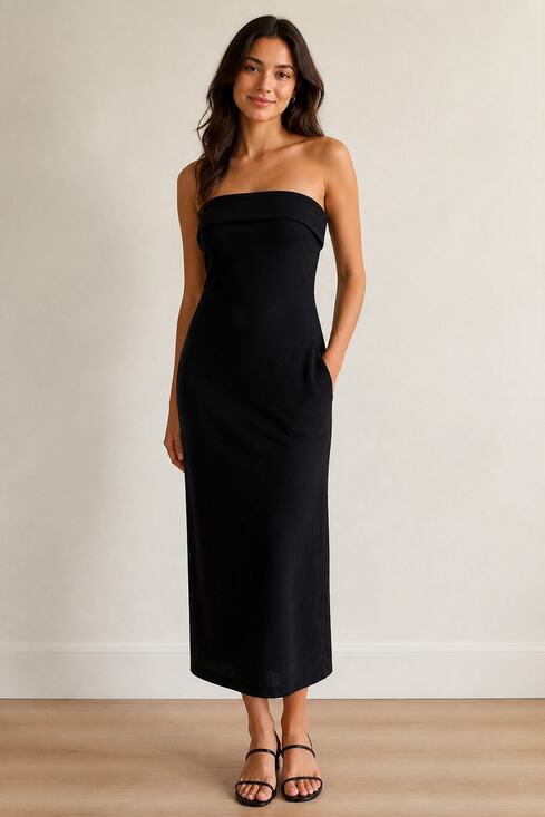 Banana Republic Dresses & Skirts - Banana Republic Black Foldover Column Maxi dress Stretch 00 Petite
